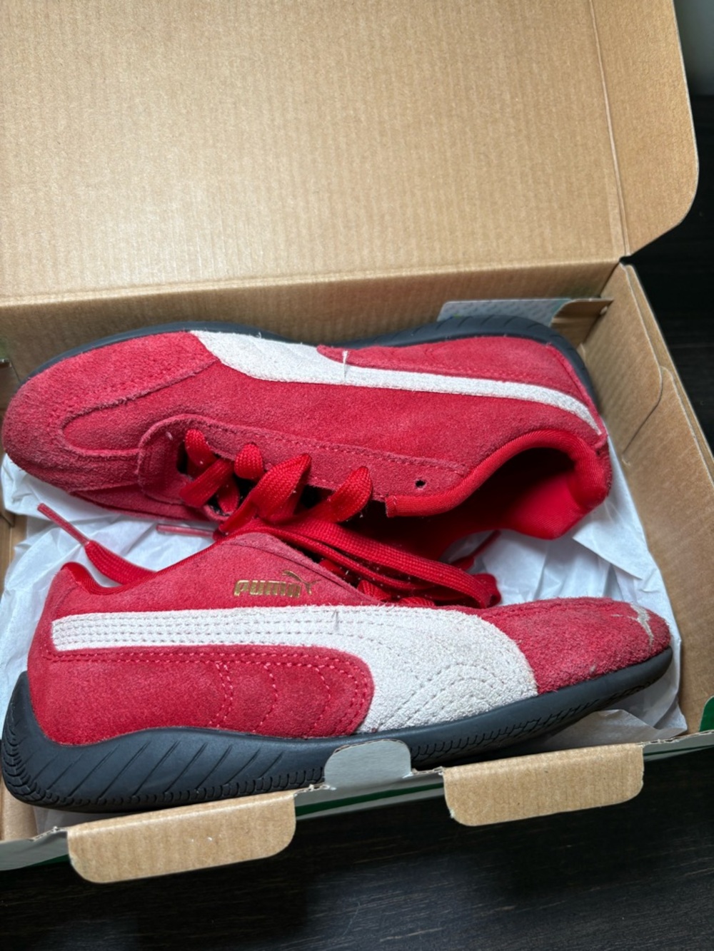 Puma Kids Red Suede Sneakers with White Formstrip
